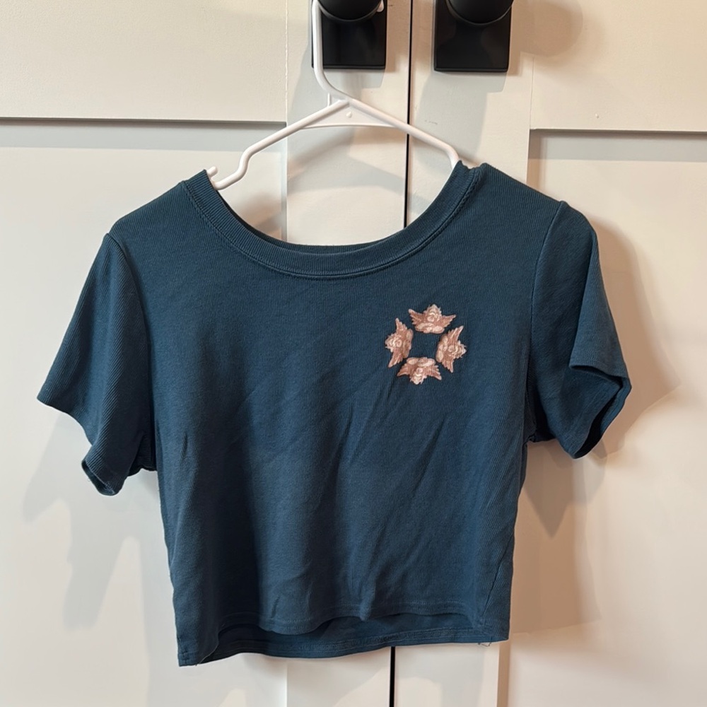Teal Crop Top with Floral Design